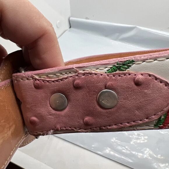 Aguila Real Leather Pink Caiman Tail Embroidered Flowers Belt Rare Size 32‎ - Picture 14 of 16